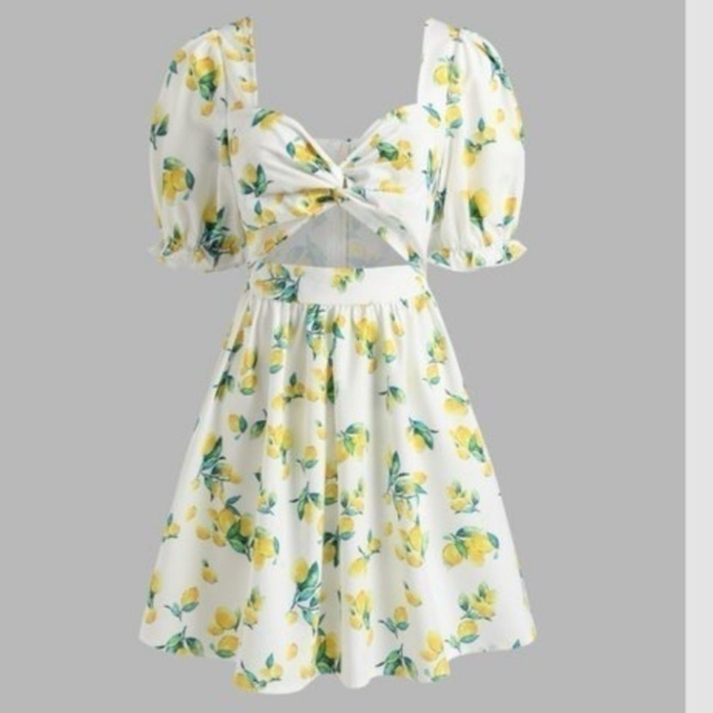 Cider Harvest Lemon Cut Out Knotted Mini Dress New with Tags